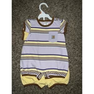Carhartt Infant Girl Short Sleeve Horse Farm Print & Striped Romper Set 0/3M NEW